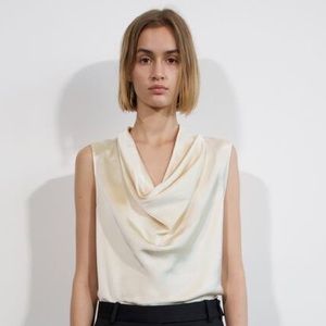 NWT ZARA - Fluid neckline satin effect top soft gold XS